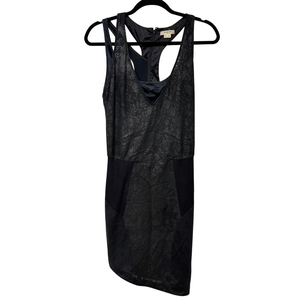 Helmut Lang Womens Laser Cut Rock Lace Leather Asymmetrical Dress Black Size 4